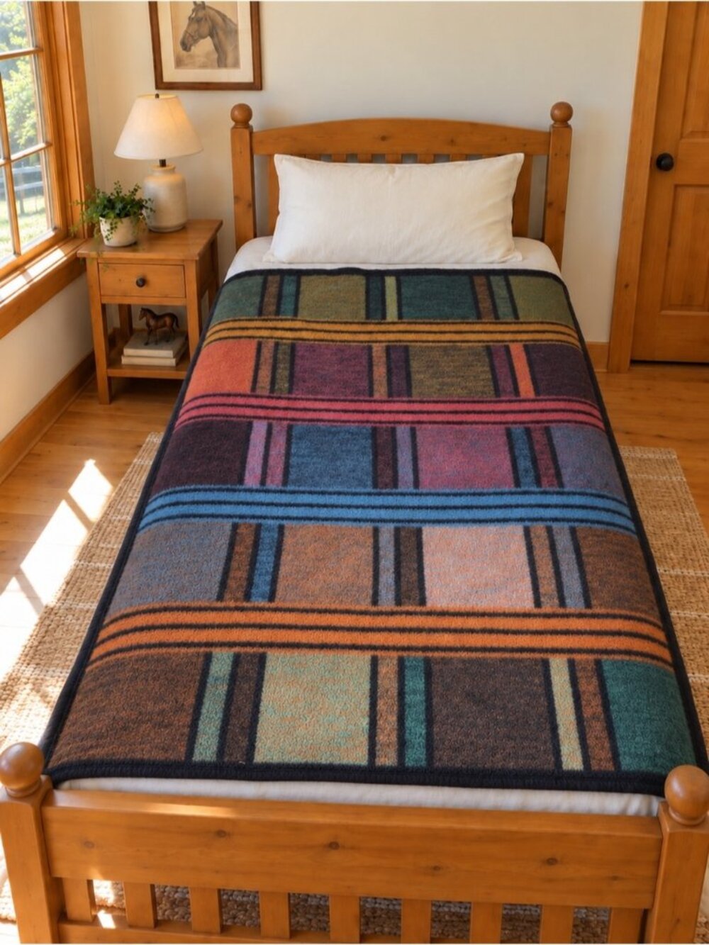 Vintage Blanket Biederlack Black Reversible 51”x 74” Twin Throw Fleece USA 1990s